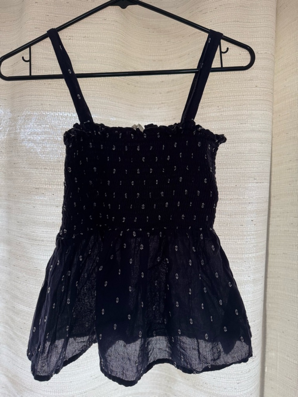 ONLY Navy Smocked Peplum Top with White Dot Detail